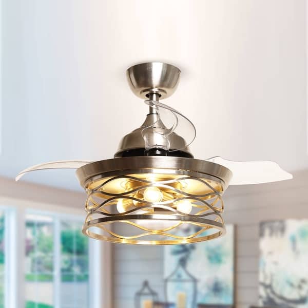 slide 2 of 12, 36-inch Retractable 3-Blade Modern Metal Chandelier Ceiling Fan with Remote