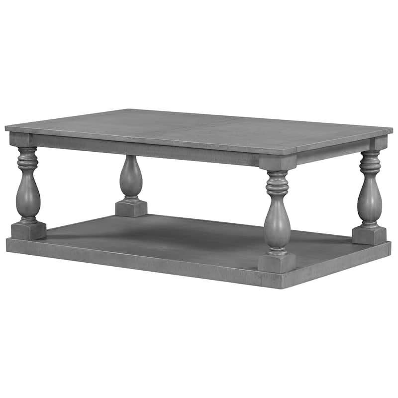 Rustic Solid Wood Floor Shelf Coffee Table with Storage