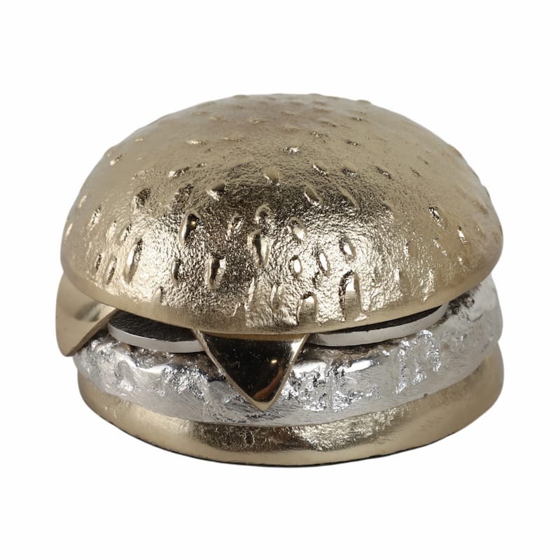 Aluminum Decorative Object Burger Shape - 3" Silver & Gold - 5" x 5" x 3.25"