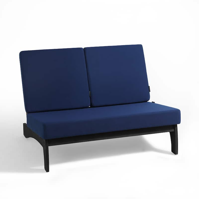 4Piece Wood Outdoor Loveseat Chair Conversation Set with Table Cushion