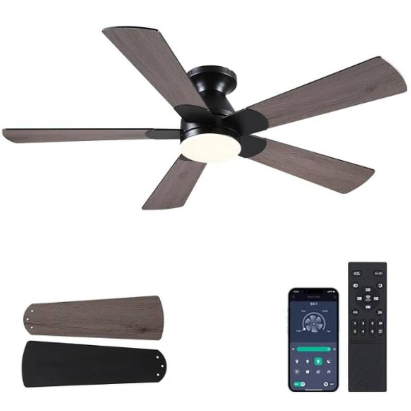 52 Inch Flush Mount Ceiling Fan with Light - 52 Inches - Brown