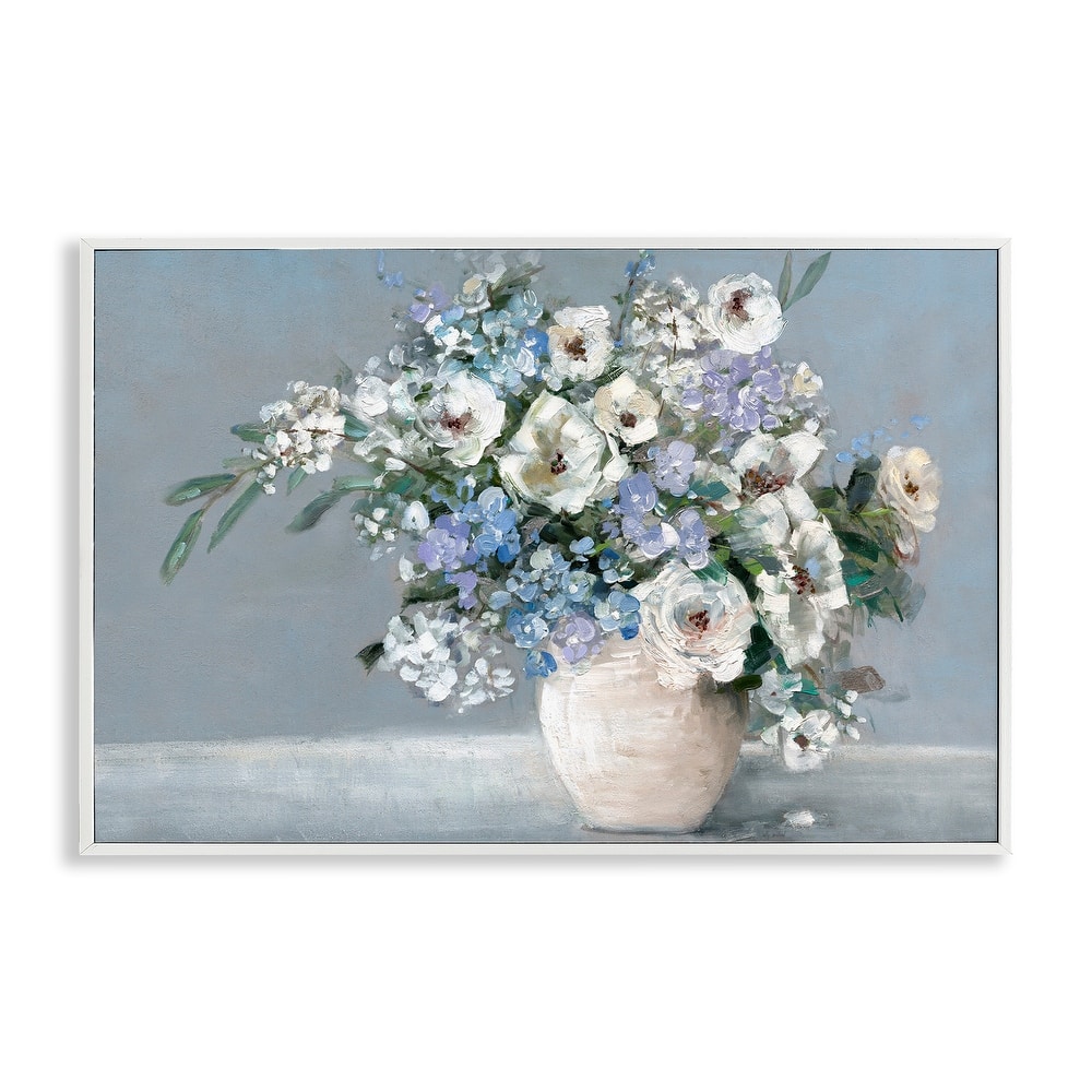 Stupell Elegant Blooms on Blue Framed Giclee Art Design By Sally Swatland