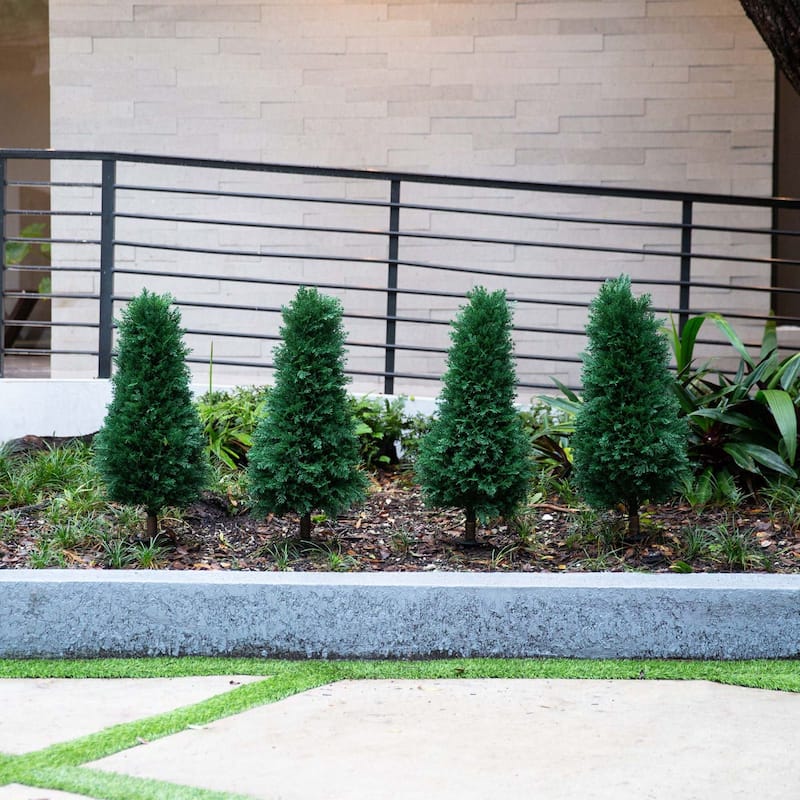 Artificial Cedar Plants with Stakes - 3' - Green - Set of 2