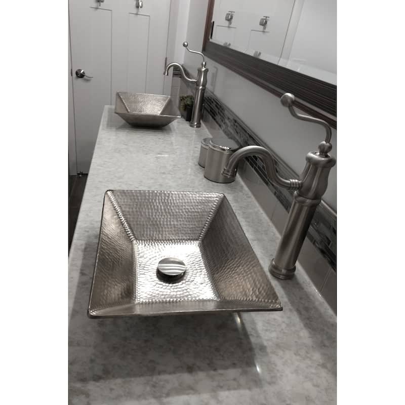 17-in Modern Rectangle Hand Forged Old World Copper Vessel Sink in Nickel (PVMRECEN)