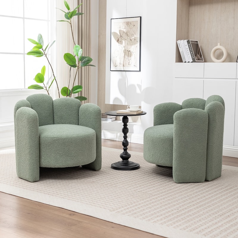 SEYNAR Modern Glam Teddy Fabric Upholstered Round Accent Chair with Flower Shaped Back Design Set of 2