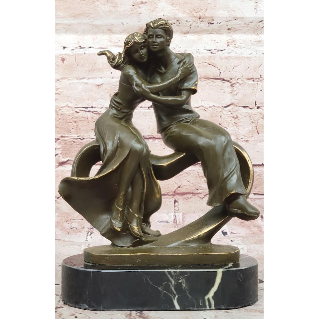 Romantic Couple Bronze Sculpture – Embracing Love Figurine By Patoue