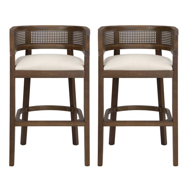 Christopher Knight Home-Glovers Wood And Rattan Upholstered Bar Stools Set of 2
