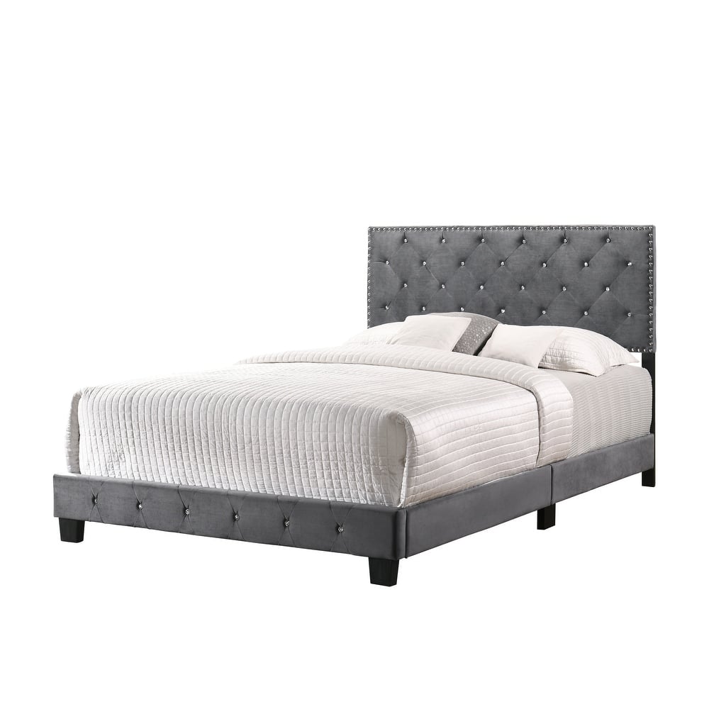 Queen Size Velvet Platform Bed with Sturdy Frame and Easy Assembly