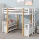 preview thumbnail 1 of 5, Wood Twin Size Loft Bed with 2 Seats and A Ladder White