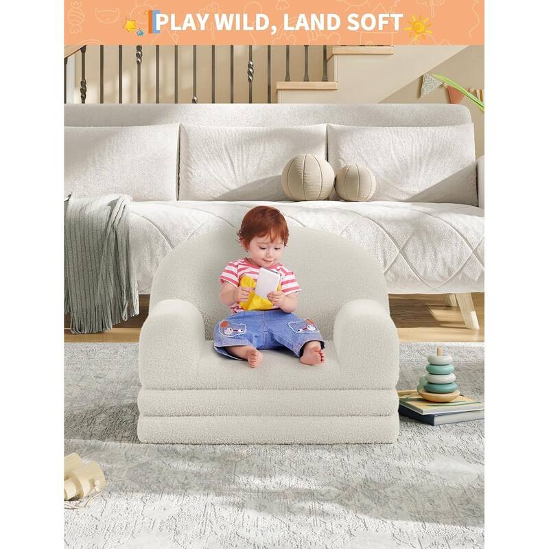 2-in-1 Comfy Toddler Couch, Convertible Sofa for Girls and Boys
