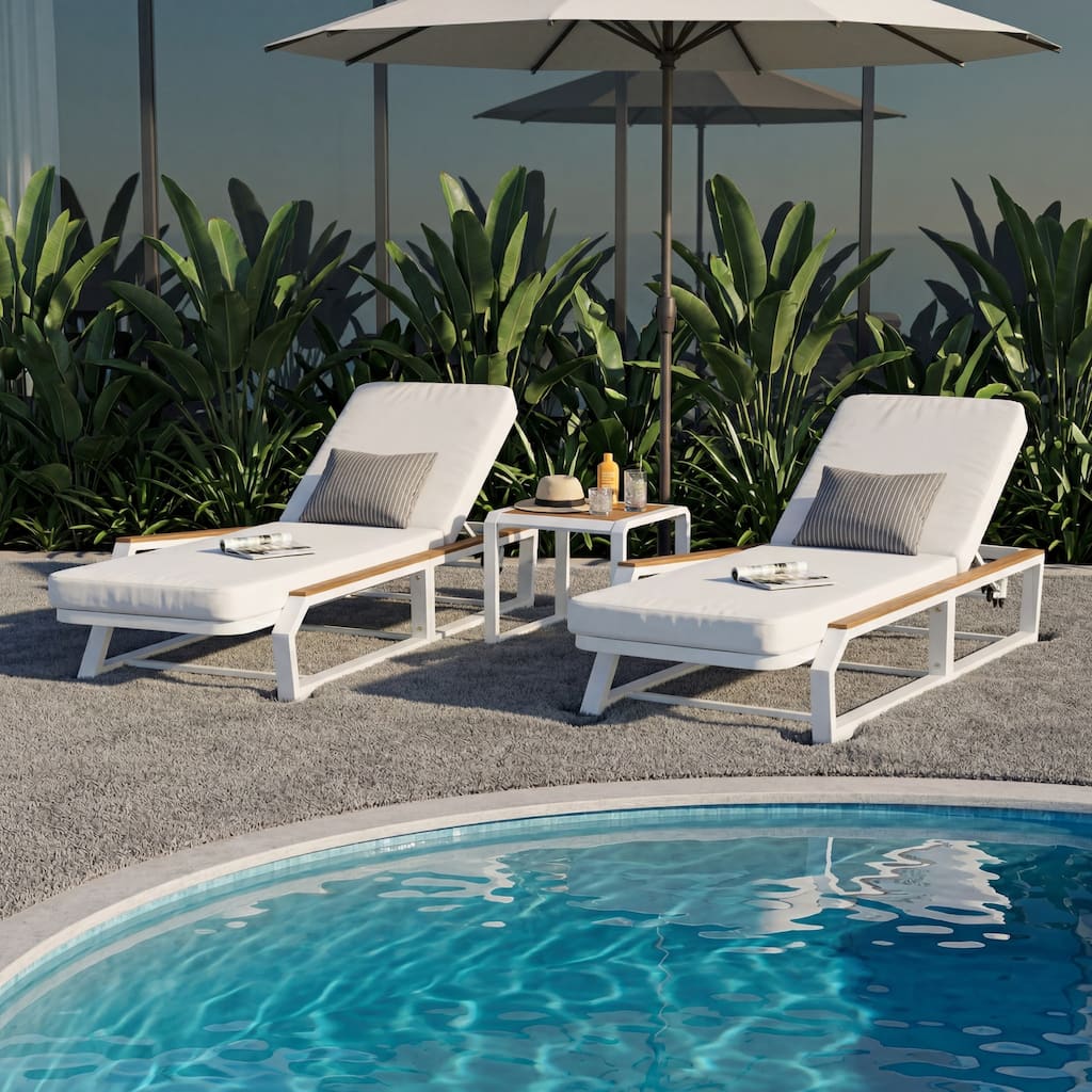 Christopher Knight Home - Outdoor Chaise Lounge Set Iron Frame with Cushion and Side Table