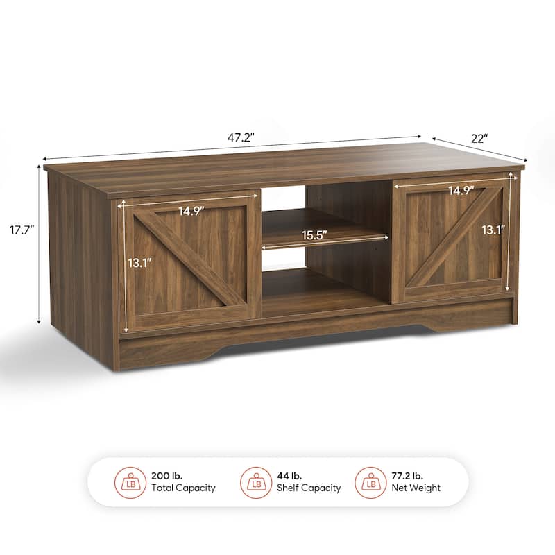 47" Rustic Farmhouse Coffee Table with Storage & Sliding Doors