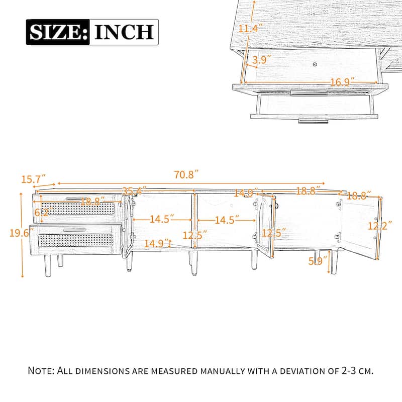 70 in with three Cabinets TV Stand for TVs up to 80 in - n/a