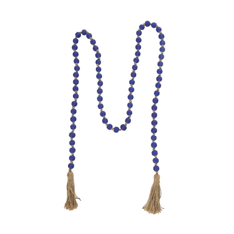 Glass Handmade Round Long Frosted Beaded Garland with Tassel with Knotted Brown Jute - Various Colors - Roche River Decor