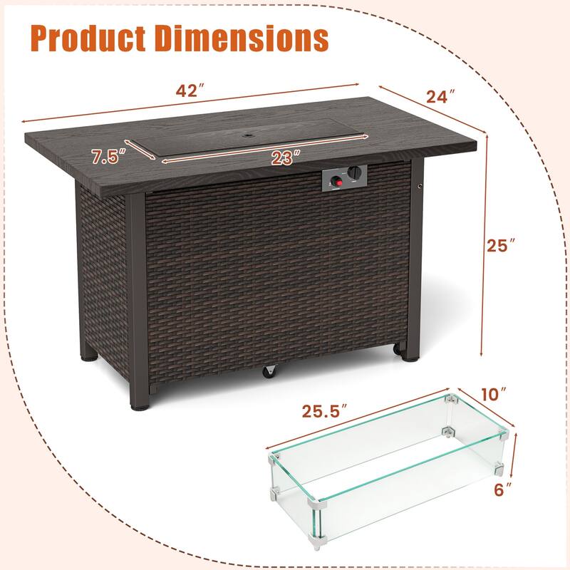 Gymax 42 Inch Patio Rattan Propane Fire Pit Propane Gas Fire Pit Table - See Details