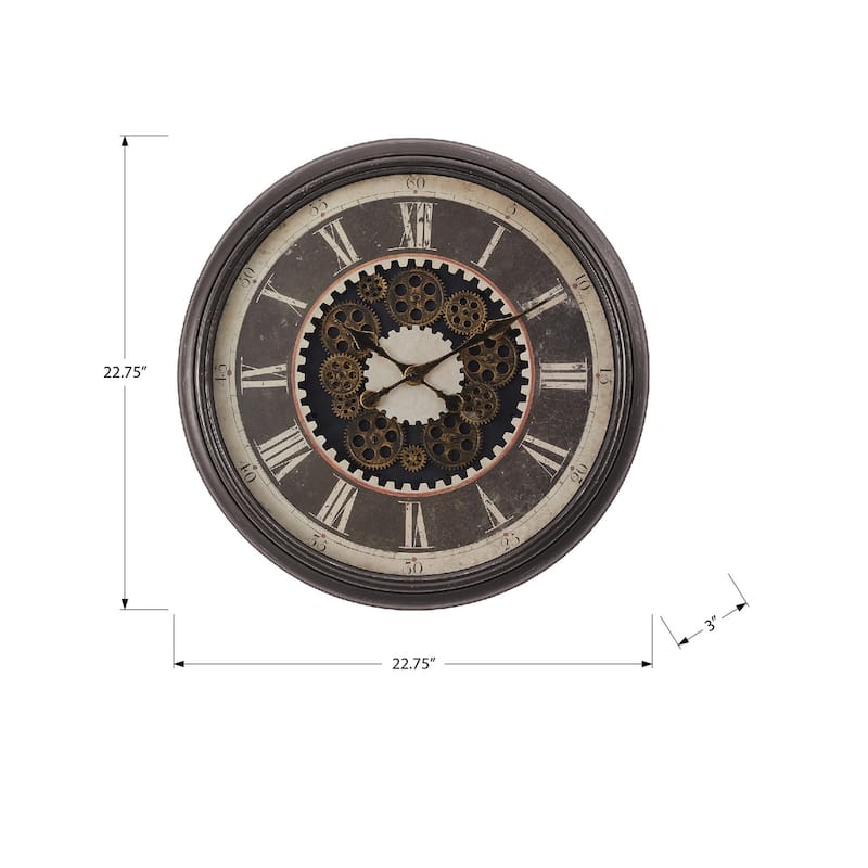 23 in Gear Mechanism Brown Classic Wall Clock - 22.75 in