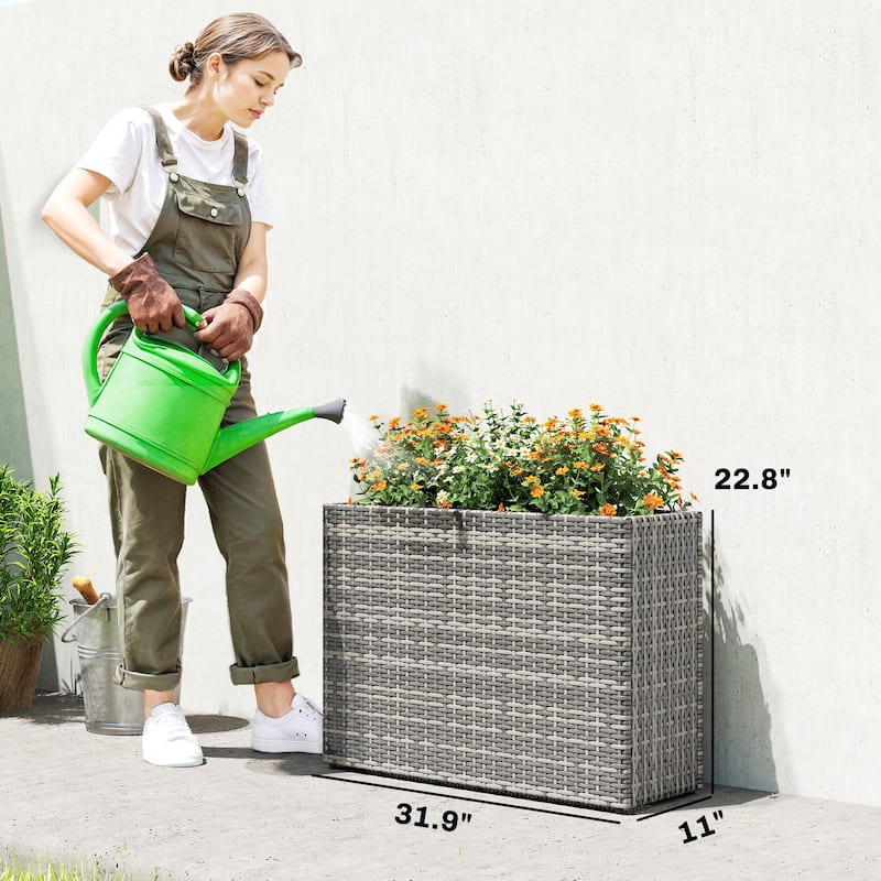 Outsunny Raised Garden Bed with Adjustable Foot Pads for Patio, Balcony, PE Rattan Wicker Planter