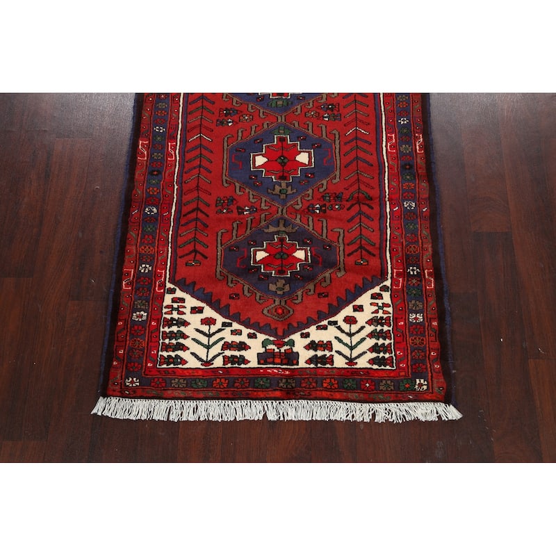 Geometric Persian Hamedan Area Rug Handmade Traditional Wool Carpet - 3'4" x 5'1"