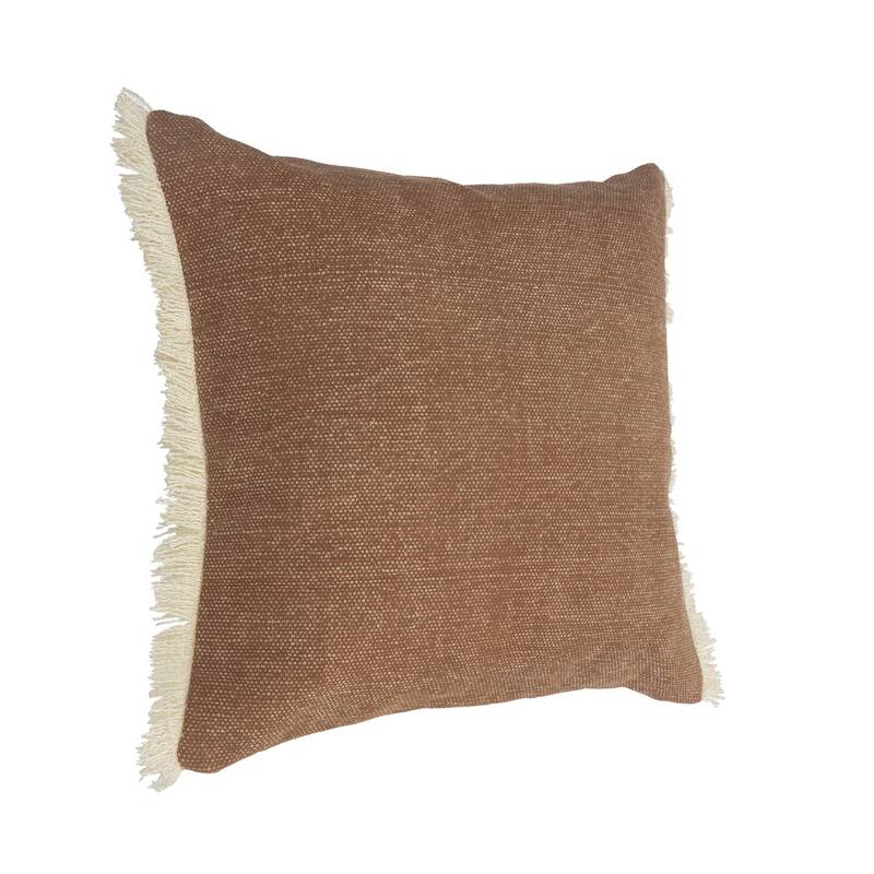 20" Caramel Brown and White Coated Fringed Square Throw Pillow