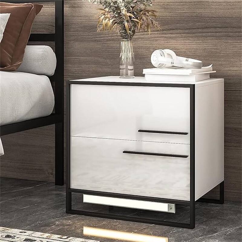 LED Nightstand with 2 High Gloss Drawers