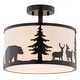 preview thumbnail 8 of 9, Acadia 13-in W Bronze Rustic Semi Flush Mount Ceiling Light White Linen Deer Tree - 13-in W x 11.25-in H x 13-in D