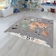 preview thumbnail 8 of 6, Kids Rug Play Mat with World Map & Charming Animals in Grey 6'7" Square