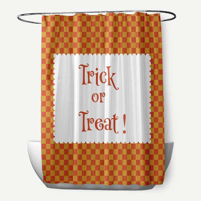 Halloween Trick or Treat Checks Shower Curtain - Rust