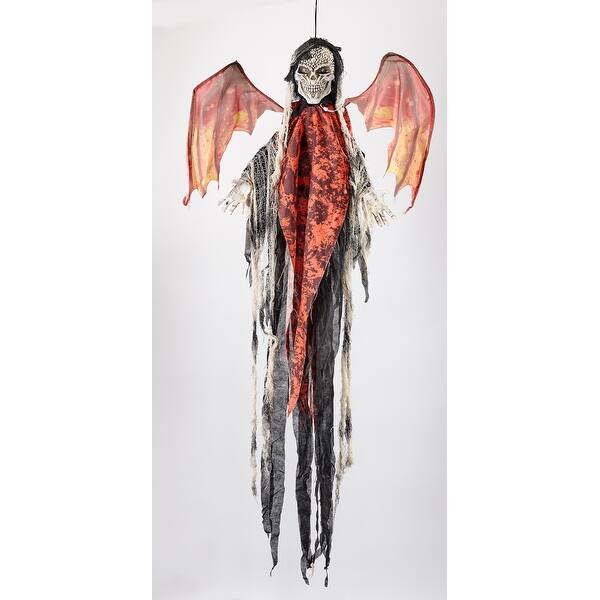 slide 2 of 2, 50" Hanging Animated Halloween Reaper with Moving Wings & Light Up Eyes