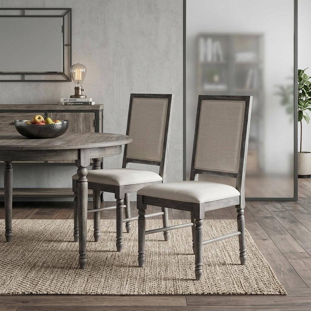 HomeRoots Set of Two Cream and Gray Upholstered Linen Dining Side Chairs - 20.00 in. x 40.00 in. x 22.00 in.