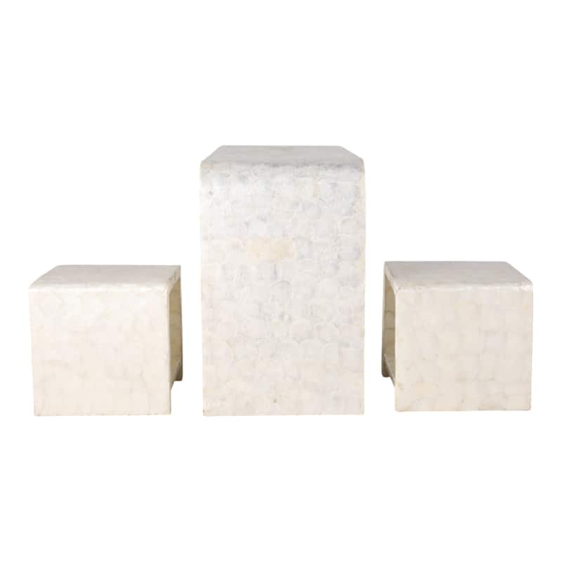 Wood Shell Console Table Coastal Curved Design (Set of 3) - 30" Ivory - 47" x 19" x 29.5"