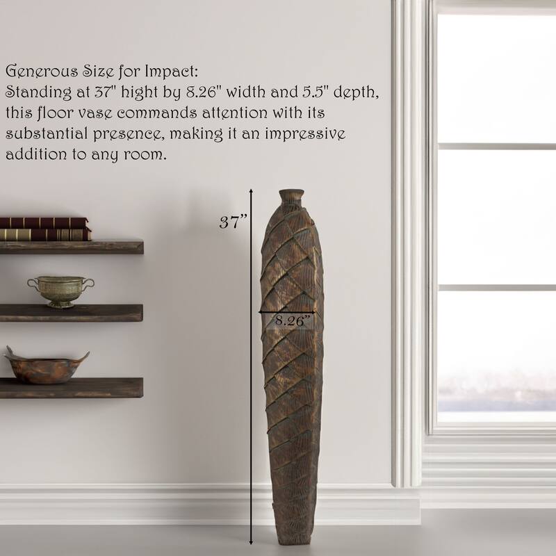 37 Inch Tall Cylinder Antique Style Designed Floor Vase - for Entryway, Dining, or Living Room Decor - Ceramic Rustic