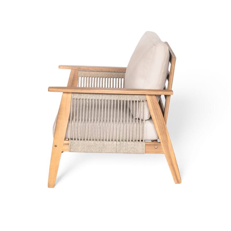 Christopher Knight Home - Modern Outdoor 2-Piece Acacia Wood Rope Patio Conversation Set with Water-Resistant Cushion