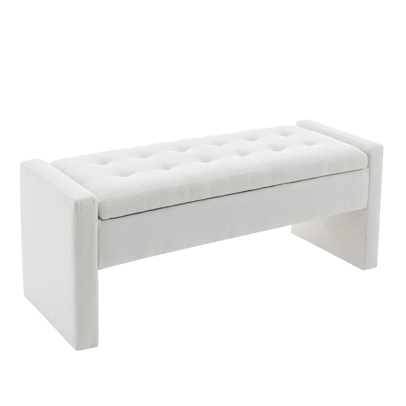 Porthos Home Etta Boucle Fabric Storage Bench - White
