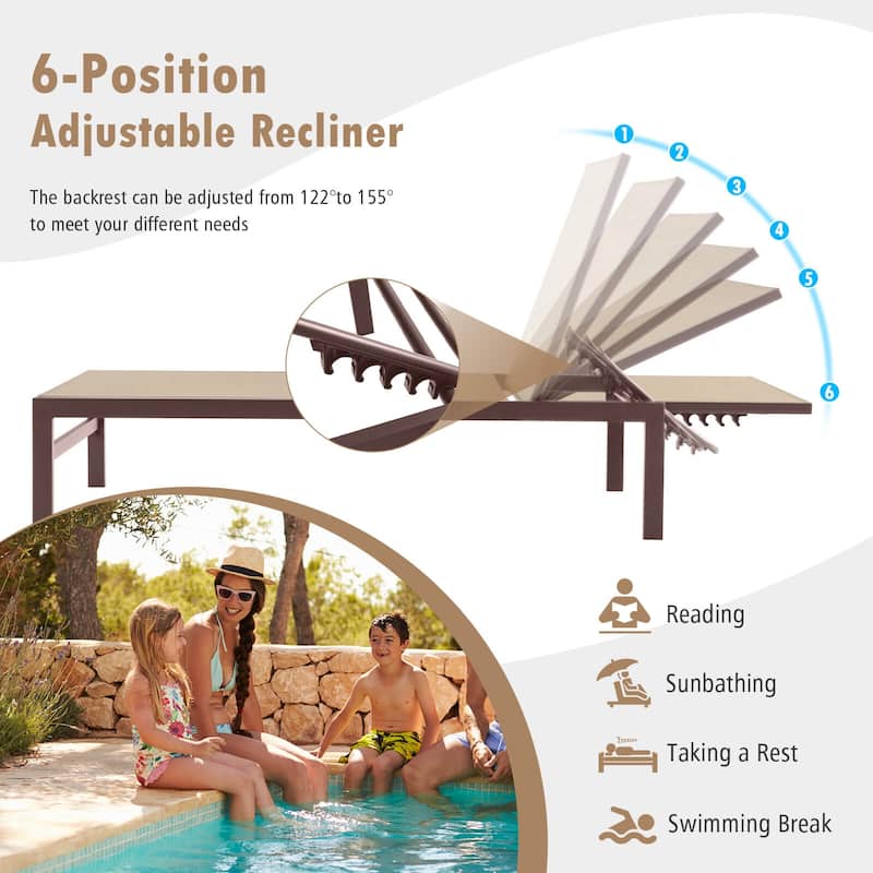 Costway 2 PCS 6-Position Lounge Chair Chaise Aluminium Adjust Recliner - See Details
