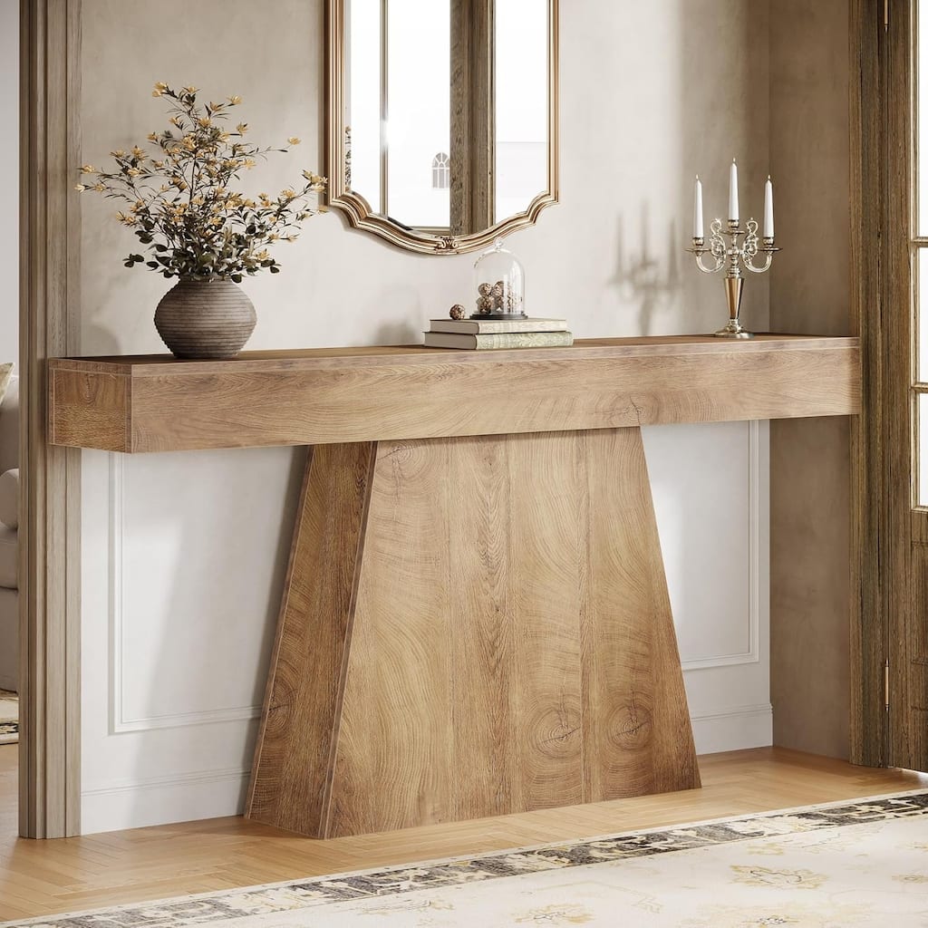 63 Inches Console Table, Farmhouse Entryway Table with Trapezoidal Base