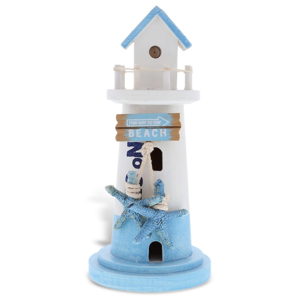 CoTa Global Blue Mist Lighthouse Decor with Ocean Blue Starfish - 8.5 Inch