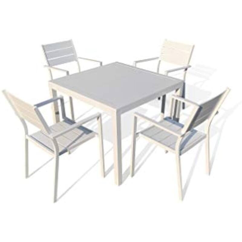 INFINITY 5 pcs White Square Aluminum Outdoor Dining Table and 4 Chairs