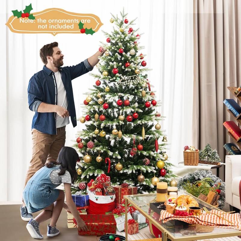 Gymax 7 FT Per-Lit Artificial Christmas Tree Hinged Xmas Tree w/ Quick