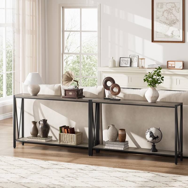2-Tier Narrow Console Table, Stylish Sofa Side Table for Entryway
