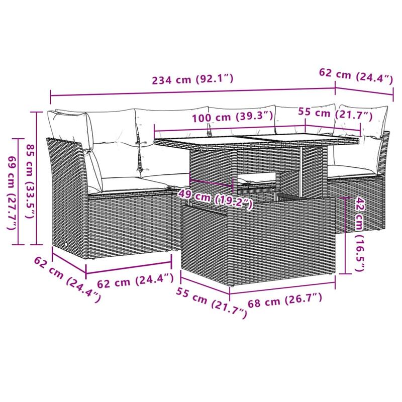 5-Piece Patio Sofa Set with Cushions
