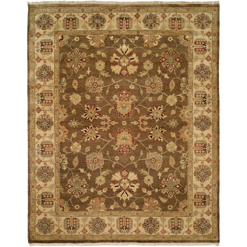 Traditional Brown Hand-Knotted Wool Area Rug