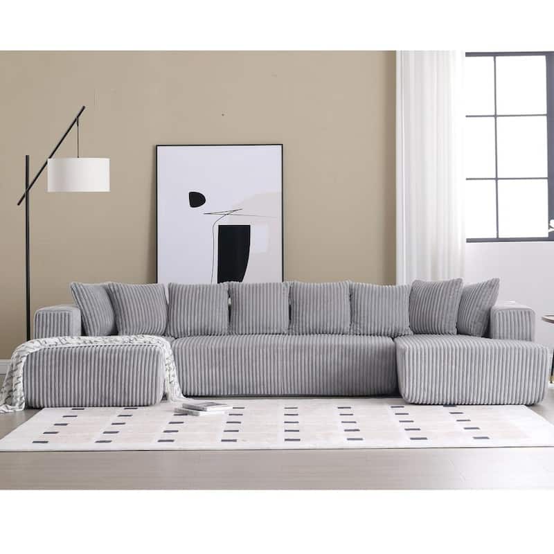 131'' Modular Sectional Couch, U-Shaped Sofa , Chaise Lounge, Striped Fabric,Upholstered 4 Seater Couch