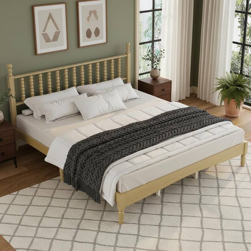 Retro Gourd Spindle Wood Platform Bed by Harper&Bright Designs