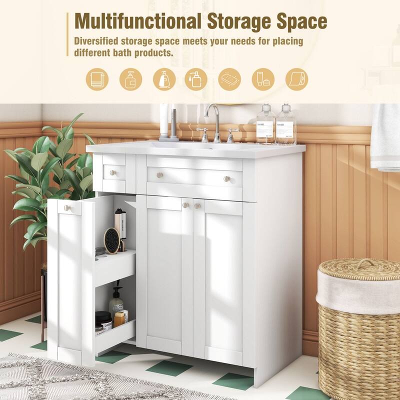 Single Sink 30" Bathroom Vanity with Combo Cabinet and Storage