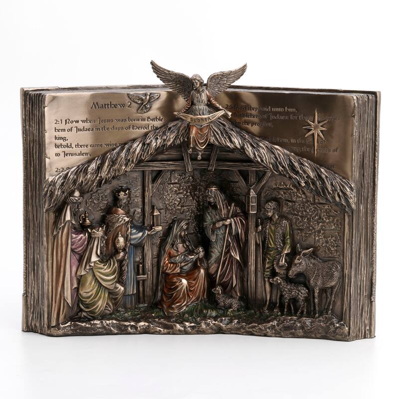 Veronese Design 11.61" L HOLY BIBLE NATIVITY STAND Cold Cast Bronze