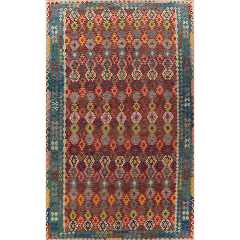 Geometric Kilim Oriental Large Rug Hand-Woven Wool Carpet - 10'3"x 16'6"