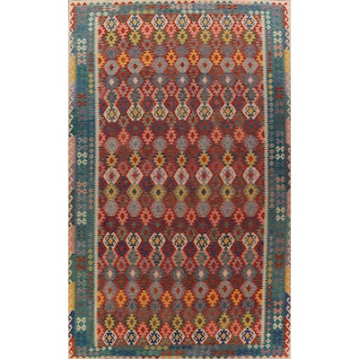 Geometric Kilim Oriental Large Rug Hand-Woven Wool Carpet - 10'3"x 16'6"