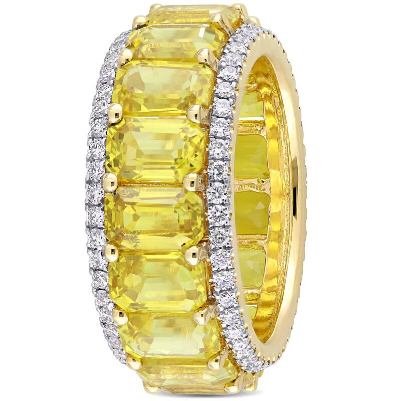 Miadora 14k Yellow Gold 9 3/8ct TGW Yellow Sapphire and 3/5ct TDW Diamond Eternity Wedding Band Ring