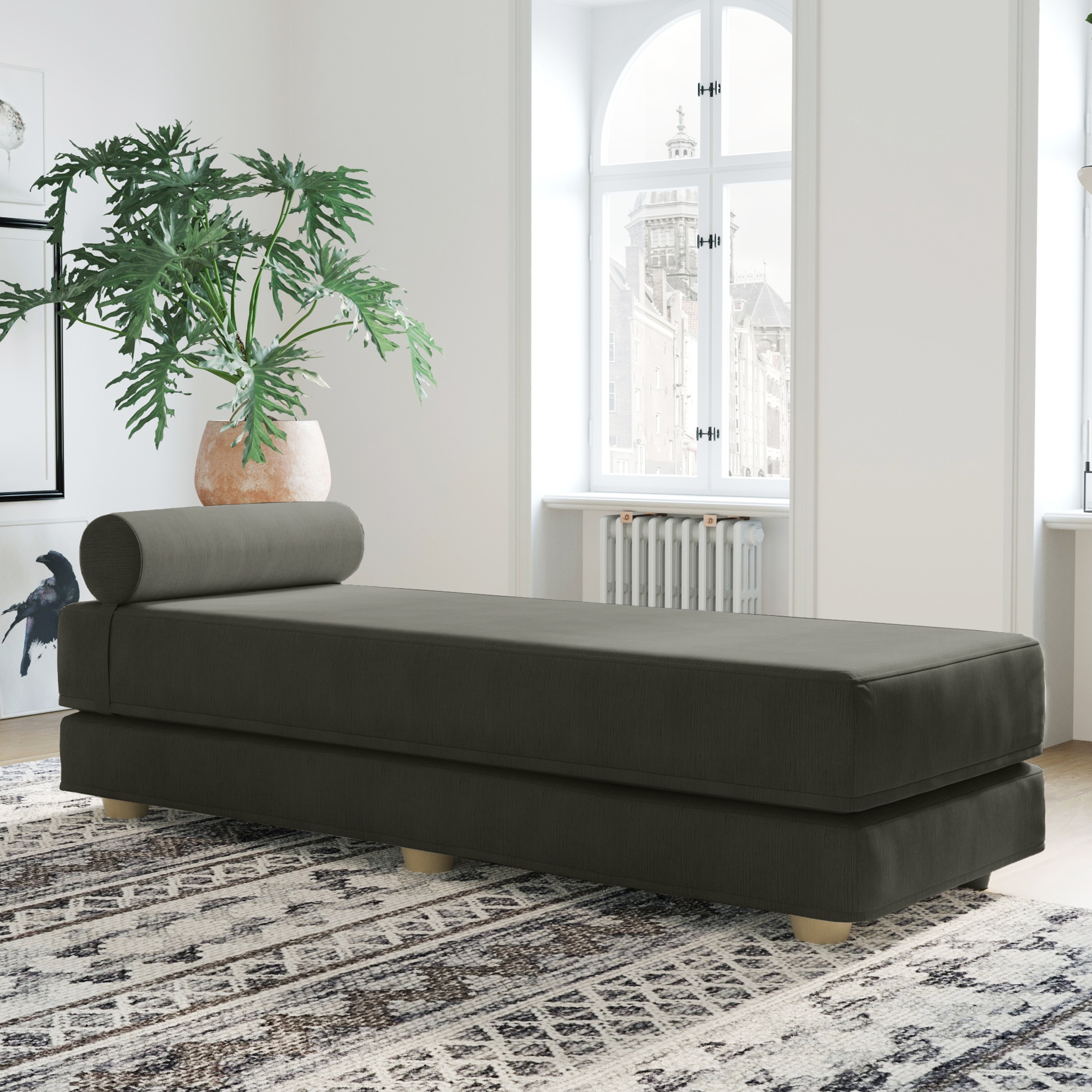 Jaxx Alon Daybed - Fold-Out Sleeper Chaise with Premium Memory Foam Queen-Size Mattress - Made in the USA