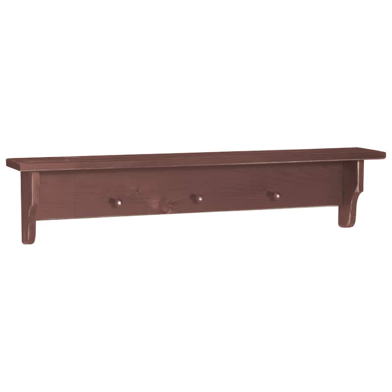 Amish Made Pine Primitive Storage Shelf with Pegs - 4 Foot - Burgundy